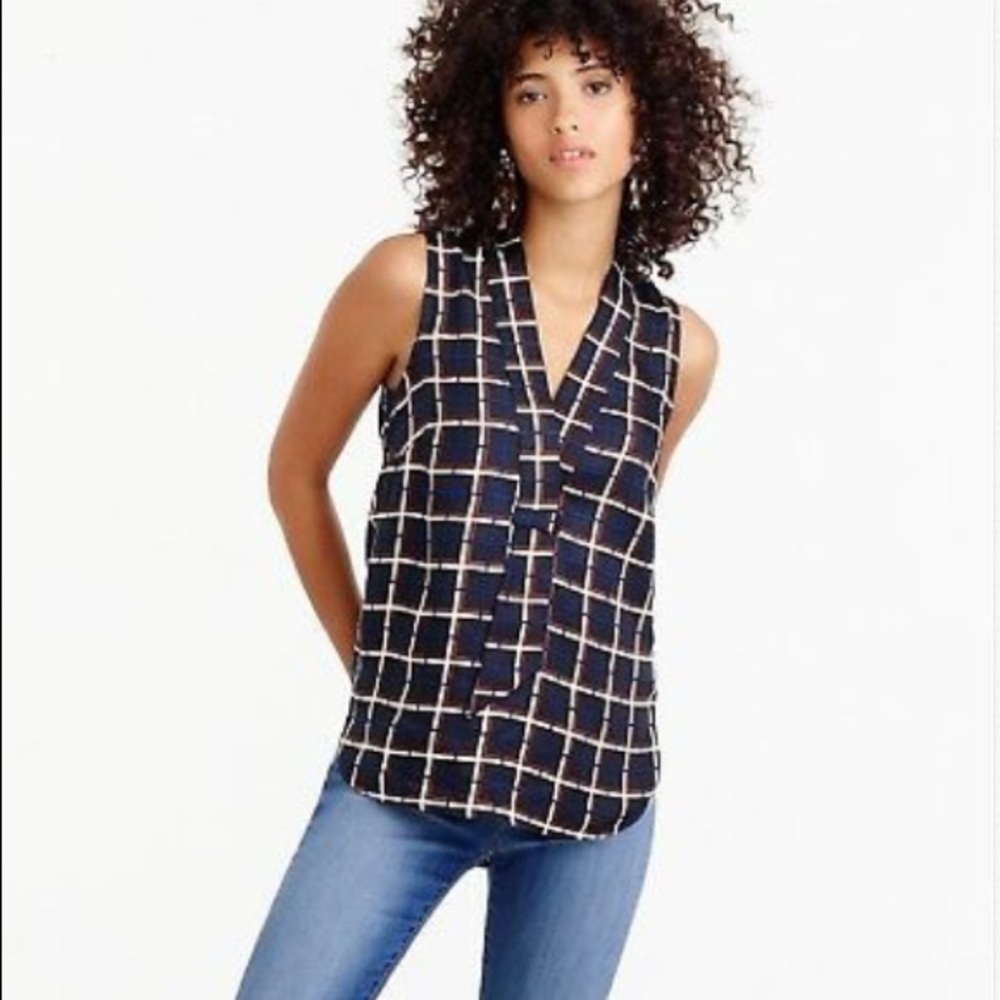 J. Crew Silk Windowpane Sleeveless Blouse